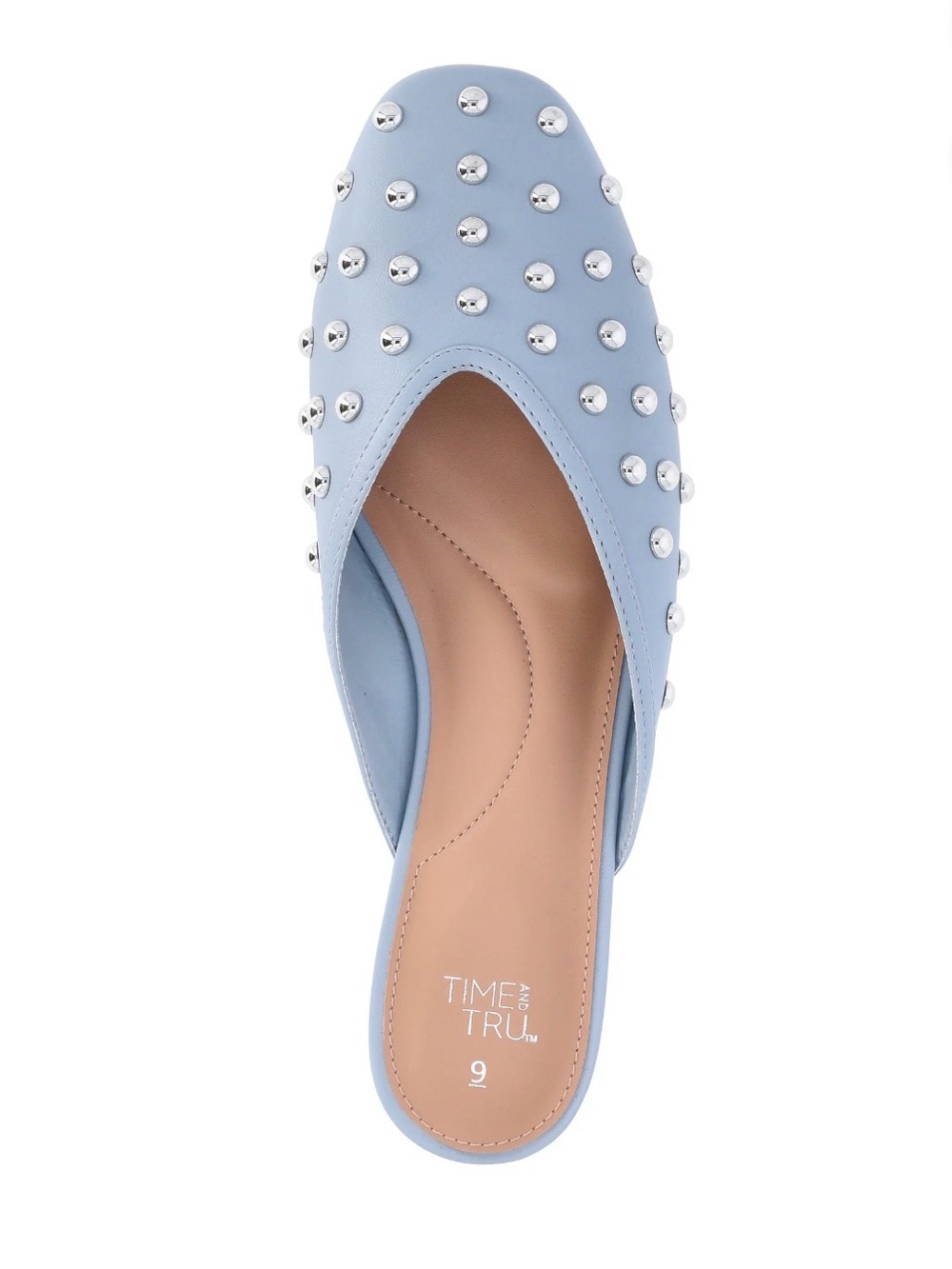 Time and Tru Powder Blue Studded Slip-On Mule